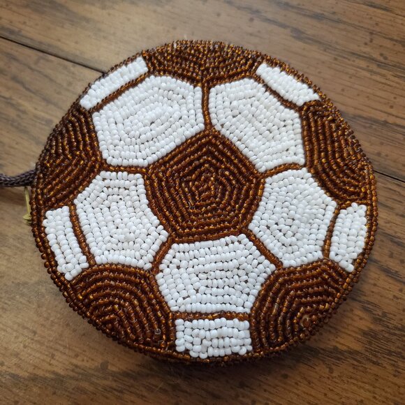 Beaded Soccer Ball Zipper Style Coin Purse w/ strap - Picture 5 of 6